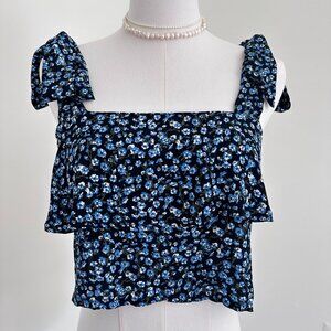 Faithfull‎ the Brand Blue Floral Tie-Shoulder Crop Top XS